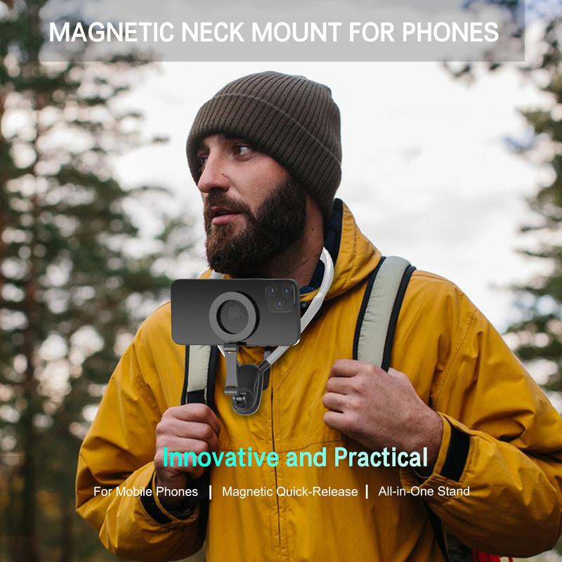 Magnetic Neck Phone Mount - Hands-Free Vlogging & Selfie Holder for iPhone and Android, Perfect for Video Recording and Action Cameras