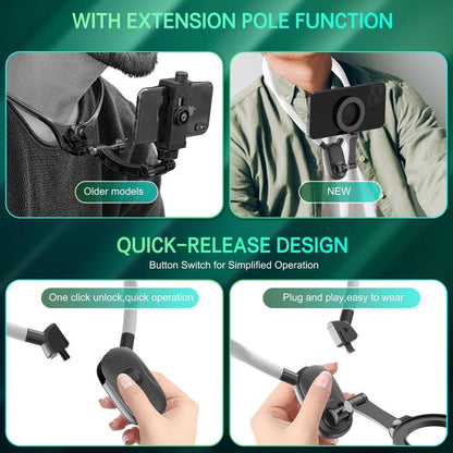 Magnetic Neck Phone Mount - Hands-Free Vlogging & Selfie Holder for iPhone and Android, Perfect for Video Recording and Action Cameras