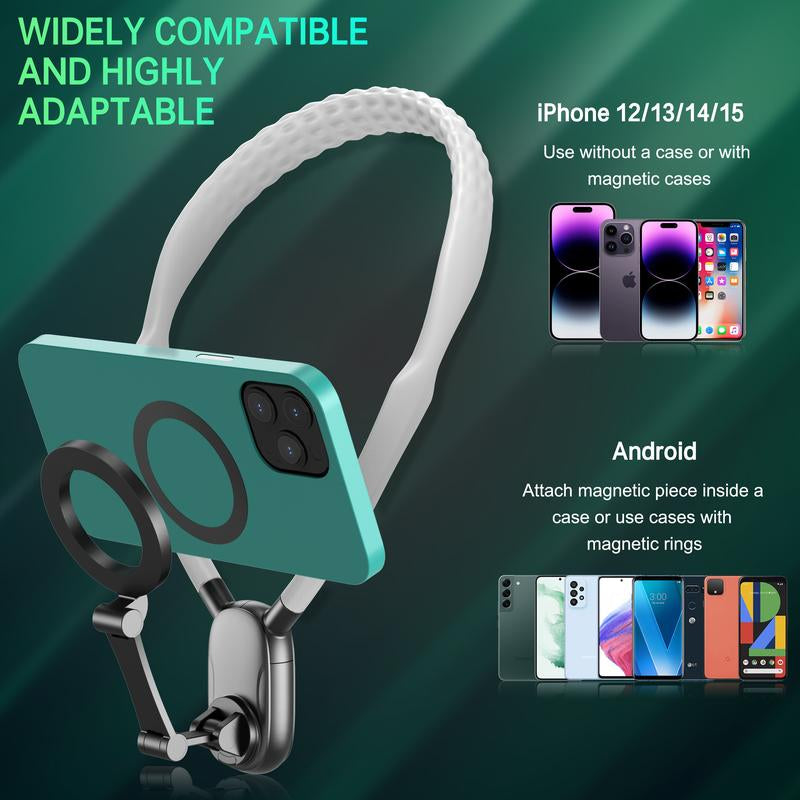 Magnetic Neck Phone Mount - Hands-Free Vlogging & Selfie Holder for iPhone and Android, Perfect for Video Recording and Action Cameras